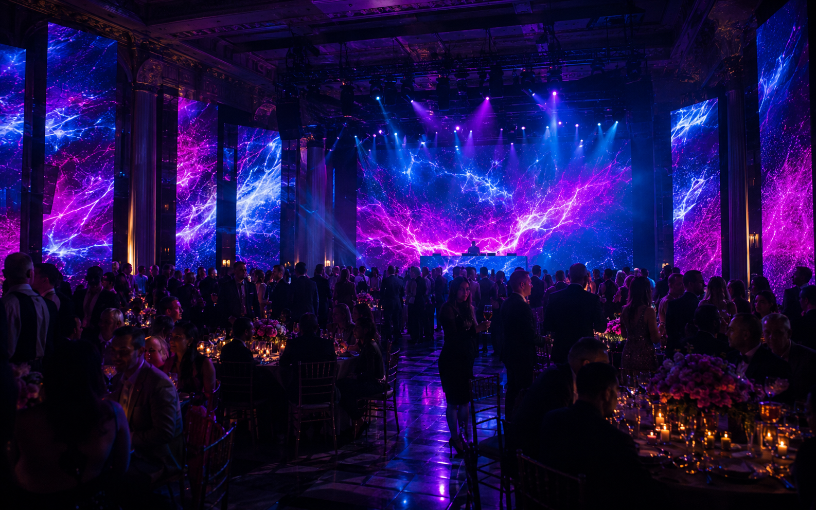 Beat Velocity Studio branded visuals running across event and venue screens.