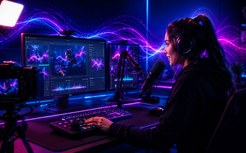 Beat Velocity Studio music-reactive overlays composited into a live stream in OBS.